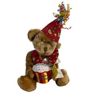 Vintage Build A Bear Happy Birthday Bear Wearing Party Hat Holding A Cupcake